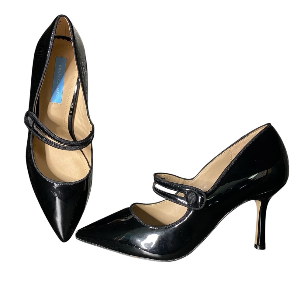 Draper James Black Patent Leather Double-Strap Pointed-Toe Heels